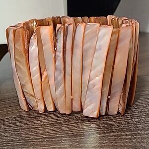 Stretch Bracelet Pink Mother of Pearl‎ Shell Tile Boho Chic Fashion Jewelry